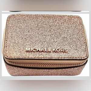 Michael Kors Shimmering Glitter Gold travel pill medication or jewelry case NEW!